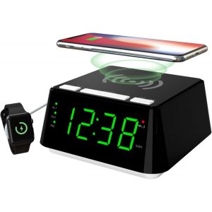 Réveil Avec Charge Sans Fil, Double Alarme, Snooze, Gradateur De Luminosité, Port De Chargement Usb, Grande Affichage Led, Lumière Nocturne, Température Intérieure Et Affichage D'Humidité Cks801 - Neuf
