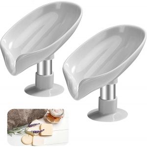 Porte-savon à ventouse 2 pcs Feuille grise en forme de porte-savon Porte-savon éponge en plastique,boîte à savon avec drain - Neuf