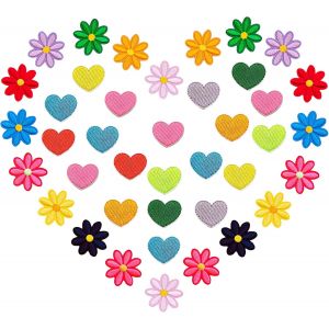 40 Pièces En Fer Sur Les Patchs Pour Les Vêtements, Coloré De Fleur De Marguerite De Fer Sur Les Patchs Et Les Mini Coeur Des Correctifs Pour Le Bricolage Ornements Vestimentaires Et De Réparation/Décoration (Couleur) - Neuf