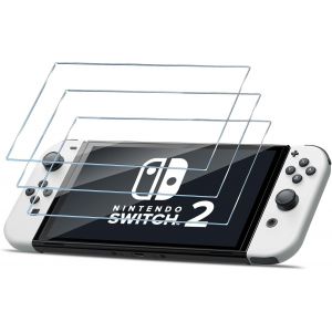 Compatible avec Nintendo Switch 2 Verre Tremp&eacute;, 3 Pi&egrave;ces 9H Duret&eacute; Protection &Eacute;cran, Ultra HD, Sans Bulles, Anti-rayure, Film Protection D'&eacute;cran pour Nintendo Switch 2 - Transparent - Neuf