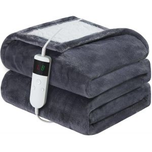 JGD-Couverture chauffante avec arr&ecirc;t automatique, 130 x 180 cm, 10 niveaux de chauffage et ceinture d'arr&ecirc;t automatique 8 h, protection contre la surchauffe, housse en flanelle lavable en machine - Neuf