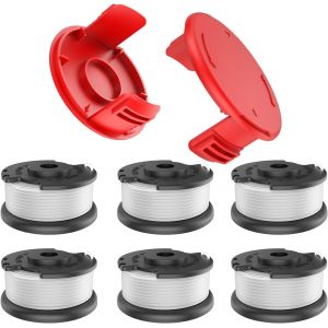 6 bobines de fil de rechange avec 2 couvercles,compatible GE-CT 18/28 Li et GE-CT 18/28 Li TC coupe bordure,bobine TLE-03,couvercle bobine TLE-03-1 - Neuf