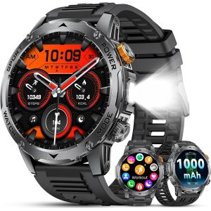 Montre Connectée Homme Avec 1000Mah Batterie 1,75"" Hd Écran/Appels/Led Lampe, 120+ Modes Sportifs, Calories/Spo2/Fréquence Cardiaque/Sommeil Ip68 Étanche Smartwatch Pour Android Ios Noir - Neuf