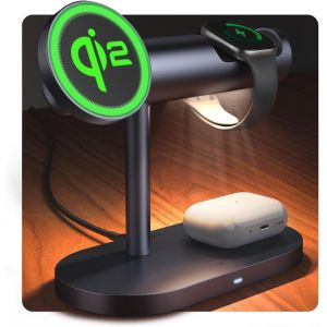 Support De Chargeur Sans Fil Certifié Qi2 4 En 1 Pour Iphone 17 Air, Veilleuse Station De Charge Pour Magsafe, Charge Pour Iphone 17/16/15/14/13 Plus/Pro/Max, Apple Iwatch, Airpods Pro 2/3[Z4507] - Neuf