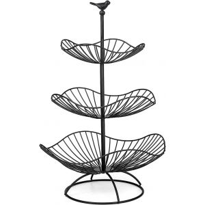 Jexnovashop-Corbeille &Agrave; Fruits En M&eacute;tal &Agrave; 3 &Eacute;tages, Porte De Fruits Et L&eacute;gumes Multicouches, Panier De Garde Fruits Et L&eacute;gumes Frais, Beau Et Mode, Essentiels Pour Maison, Meilleur Cadeau - Noir Mat - Neuf