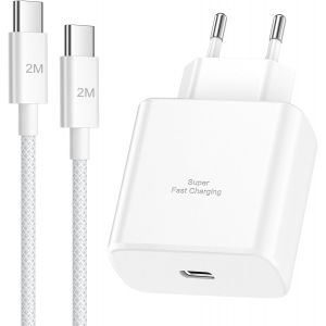 ELVORIX-45W Chargeur USB C Rapide avec Nylon 2M Cable USB C pour Samsung Galaxy S26/S25/S24/S23/ S22 /S21 /S21 Ultra,S20 FE, A16/A15/A14/A54/A53, Chargeur USB C 45W Super Charge Rapide Prise Secteur - Neuf