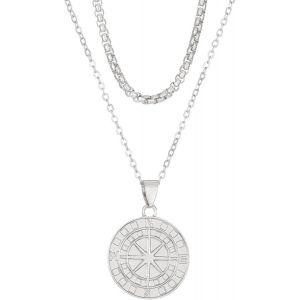 Kal-Boussole Collier Pour Femmes, Collier Avec Pendentif Boussole Or/Argent, Double Collier Femme Cadeaux De Festivals Pour Famille Amis - Neuf
