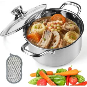 Subzonal-Marmite Inox Induction De Diam&egrave;tre 17cm, 3,5l Faitout Inox, Casserole Avec Couvercle En Verre Avec &Eacute;ponge &Agrave; Vaisselle, Casserole Acier Inoxydable Induction, Marmite Induction Pour Tous Feux - Neuf