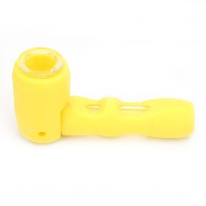 Mini pipe a tabac jaune tendance, pipe a cigarette portable en silicone et verre - Neuf