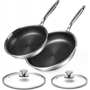 Subzonal-Lot De 4 Po&ecirc;les, Po&ecirc;le &Agrave; Frire Avec Couvercle 24+28 Cm, Po&ecirc;le &Agrave; Induction En Acier Inoxydable, Rev&ecirc;tement Antiadh&eacute;sif, Sans Pfoa - Neuf