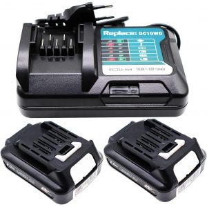 MEVRONISSHOP-2X 12V 2000mAh BL1021B Batterie avec Chargeur DC10WD pour Batterie BL1016 BL1041B BL1040B BL1020B pour Chargeur DC10SB DC10WC; DF031D TD110D JR103D JR105D HSS01D HP332D - Neuf