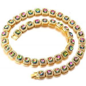 Kal-Groupé Diamant Chaîne De Tennis Pour Homme,Or Véritable 18 Carats/Or Rose/Plaqué Platine Diamant Carré Or Bracelet/Collier,Diamants De Laboratoire,Avec Coffret Cadeau Gratuit - Neuf
