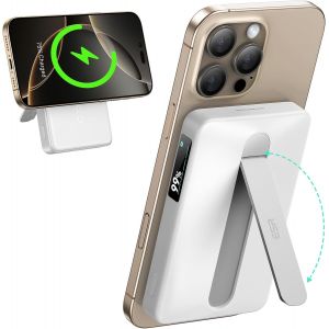 Pack De Batterie Magsafe Certifié Qi2, Chargeur Portable À Charge Rapide 10 000 Mah 15 W Avec Béquille, Batterie Externe À Ecran Led Intelligent, Câble Usb-C Pour Iphone 16/15/14/13/12, Blan[Z1149] - Neuf