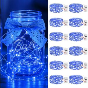 JGD-Guirlande LED &agrave; Pile avec Minuterie Lot de 12, 2M/20LED 3 Mode Mini Petite Guirlandes Lumineuse a Piles, &Eacute;tanche Guirlande Led D&eacute;coration pour Chambre Plate Exterieur No&euml;l Interieur, Bleu - Neuf