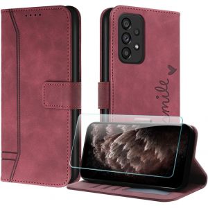 Case For Samsung Galaxy A52/A52S 5G With Screen Protector, Folio Leather Wallet Case [Card Slots] Magnetic Stand For Galaxy A52/A52S 5G  Red - Neuf