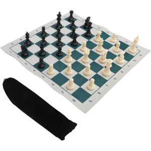 Eryi-34x34cm Damier Caoutchouc Avec 32 Pièces D'échecs Et Sac De Rangement, Portable Jeu D'échecs De Tournoi Professionnel Tapis D'échecs Pièces D'échecs Et Plateau Enroulable Pour Voyages - Neuf