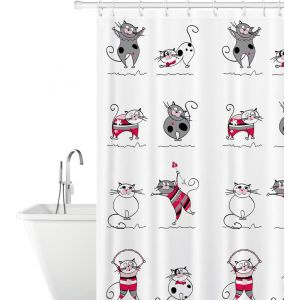 Rideau de douche et de bain Funny Cats en polyester imperméable avec 12 anneaux, anti-moisissure, lavable en machine, 180 x 180 cm - Neuf