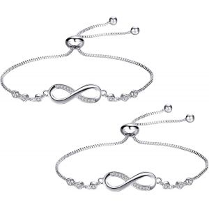 Eryi-Bracelet Infini Femme Argent - 2 Bracelets D'amitié Réglables, D'amour Et Infini - Cadeau Pour Fille - Neuf