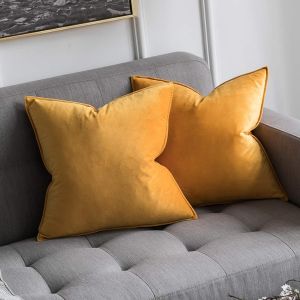 Eryi-Housse De Coussin En Velours Décorative Canapé Bordure Taie D'oreiller Super Doux Decoration Maison Salon Chambre Pour Canapé Clic Clac 50 X 50 Cm 20""X20"",2 Pièces Jaune Moutarde - Neuf