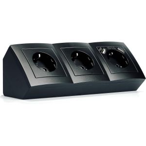 Flair Bloc multiprise encastr&eacute; - Multiprise d'angle - 3 prises + 2 ports USB - 230 V /16 A - Montage en saillie - Noir mat - Neuf