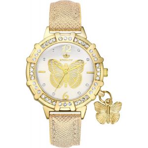 Shiba-Montre Femme À Bracelet Cuir,Montre Femme Papillon Fantaisie Avec Cadran Or Incrusté De Strass,Montre À Aiguille Analogique [7 - Neuf