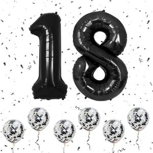 Ballons numéro 18 Noire,grands ballons numérotés 1 et 8 avec 6 ballons à confettis Noire à l'hélium,8e 18e anniversaire pour filles garçons fêtes occasions romantiques décorations d'anniversaire - Neuf