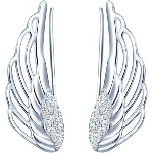 Kalhx-Boucles D'oreilles Ailes D'ange Pour Femme Fille,En 925 Argent Plaqué Platine,Clip D'oreille Zircon,Boucles D'oreilles Grimpantes,Cadeau De Noël Anniversaire - Neuf