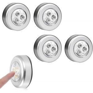 meimie-Lampe Spot Led Autocollant, Lampe Adhésive Led, Spots Lampe Led Sans Fil, Lampe Autocollante À Piles, Veilleuse Led, Lampe Led Pour Escaliers, Placard, Armoire, Le Couloir(Sans Batterie), 4Pc - Neuf