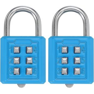 KALANKA-Lot de 2 cadenas à combinaison à 6 chiffres avec bouton poussoir à 3 positions, mécanisme de verrouillage de sécurité pour casier, salle de sport, casier de sport, armoire à outils (bleu - Neuf