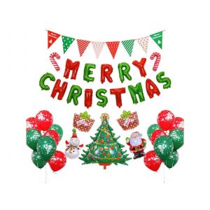 Ensemble de ballons de No&euml;l en aluminium vert et rouge pour la d&eacute;coration de f&ecirc;te - Neuf