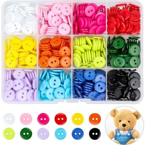 Mevronisshop-Lot De 600 Boutons Color&eacute;s, 11,5 Mm &Agrave; 2 Trous En R&eacute;sine Boutons Ronds Bouton Avec Bo&icirc;te De Stockage Pour Enfants V&ecirc;tements Couture Artisanat Ornements Et Bricolage Ornement Fait &Agrave; La - Neuf