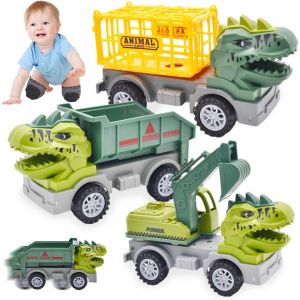 KAJGL-Jouet Dinosaure Voiture Enfant,3 Pcs Dinosaure Transporteur De Voiture Excavator,Jouet Camion Dinosaure De Construction Jeu Créatif Cadeaux De Jouets Éducatifs - Neuf