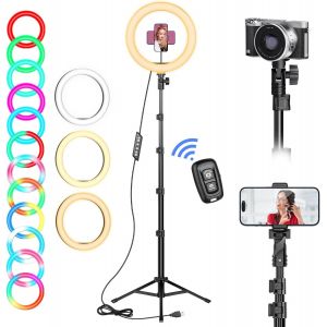 Ring Light with Large Tripod, 182 cm/71.5 Inches Smartphone Tripod Light, Ring Light 10 Inches for Selfie, Make-up, Camera Vlog, TikTok - Neuf