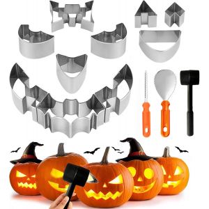Trahoo-Kit Sculpture Citrouille, 13 Pcs Acier Inoxydable Outils Sculpture Halloween Ensemble De Sculpture De Citrouille De Décoration D'halloween Avec Modèles, Outils De Gravure De Citrouille - Neuf