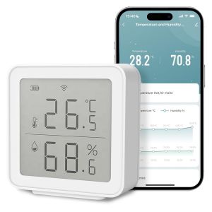 Thermom&egrave;tre Hygrom&egrave;tre Connect&eacute; WiFi, Petit LCD Capteur Humidit&eacute; Temp&eacute;rature Bluetooth Stockage Donn&eacute;es Contr&ocirc;le par l'APP Lecture &agrave; Distance Thermo-hygrom&egrave;tre pour Maison Chambre - Neuf