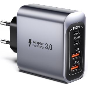 Chargeur USB-C 40W 4 Ports PD 3.0 - Charge Rapide, Adaptateur Secteur pour iPhone 16/15/14/13/12 et Samsung S25/S24/S23, Smartphones - Neuf
