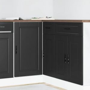 Armoire De Cuisine Porto Noir Bois D'ingénierie - Neuf
