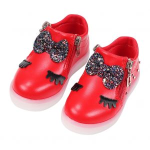 Chaussures De Sport Pour Bebe Fille, Bottes Lumineuses A Led Avec Noud En Cristal, Baskets Pour Bebe, Rouge, Taille 23 - Neuf