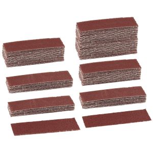 Lot de 100 bandes de papier abrasif pour ponceuse de détail 8,9 x 3,1 cm, grain 80, recharges de papier abrasif pour ponceuse de détail pour travaux manuels, bois, espaces étroits et - Neuf