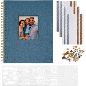 Album Photo Scrapbooking,28,5 x 20,5 cm Album Photo en Lin avec 40 Pages Papier Kraft Blanc Vierge,Kit de Fournitures de Scrapbooking DIY pour Couple B&eacute;b&eacute; Famille Mariage,Bleu Marine - Neuf