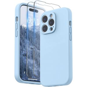 Kal-Coque Compatible Avec Iphone 14 Pro Avec Verre Trempé, Silicone Liquide Protection Individuelle Pour Chaque Objectif Épaissie Etui Pour Iphone 14 Pro 6,1 Pouces (Bleu Clair) - Neuf