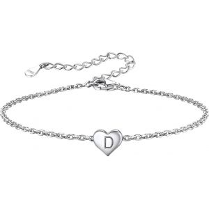 Cmjaagur-Women's 925 Silver Initial Letter Bracelet Chain Wrist Girl 16 Cm Pendant Heart Engraved Adjustable Hand Chain Alphabet Child Young Gift Mom Sister Girlfriend Teenager Birthday Gift[M772] - Neuf