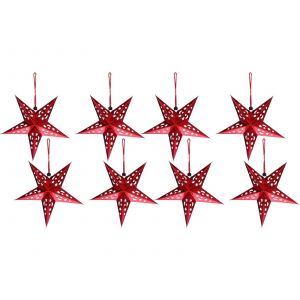8 lanternes &eacute;toiles en papier rouge 3D pour la d&eacute;coration de No&euml;l et de f&ecirc;tes - Neuf