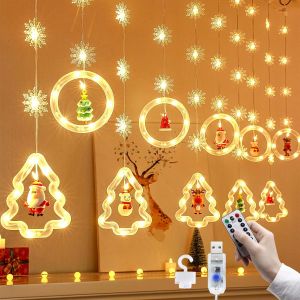 Rideau Lumineux Noël 3M USB Lumière de Fenêtre de Noël 8 Modes 110 LEDs Rideau Guirlande Lumineuse Noël 3D Lumières Avec Télécommande pour Fenêtre Noël Nouvel An Mariage Chambre.[E194] - Neuf