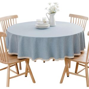 Sjzg-Nappe Ronde En Coton Et Lin Prot&eacute;ger Et D&eacute;corer La Table Bleu Clair Diam&egrave;tre 140 Cm - Neuf