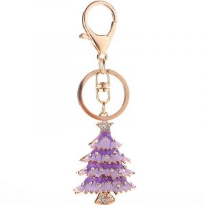 1 Pourpre Arbre De No&euml;l Porte-Cl&eacute;s Charme Pendentif En Or Rose Tonne - Neuf