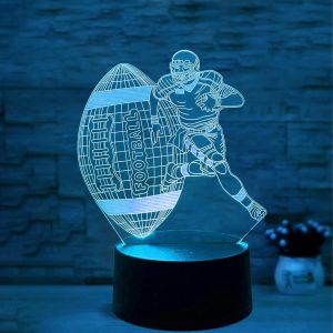 Veilleuse 3d Rugby, Veilleuse Ballon De Rugby, 3d Lampe Illusion 16 Couleurs, Commutation Libre, Base En Plastique Respectueuse De L'environnement Avec Panneau Lumineux En Acrylique - Neuf
