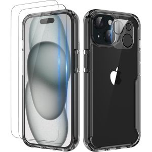 Kal-Pour Coque Iphone 15 Plus 6.7 Pouces Avec [2 Verre Trempé Protection Écran Et 1 Caméra Protecteur] Antichoc Dur Pc Tpu Silicone Bumper Étui De Protection Iphone 15 Plus Coque Noir - Neuf