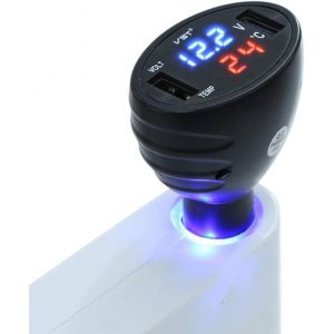 Eryi-3 En 1 12 V Dual Usb Chargeur De Téléphone De Voiture Thermomètre Voltmètre Affichage De Voiture Port Usb Chargeur Voltmètre Affichage Led Noir - Neuf