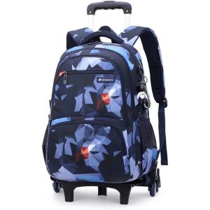 Cartable A Roulette Garcon Fille, Cartable À Roulettes Sac À Dos À Roulettes Bagages Enfants Sac De Voyage (Bleu Géométrique) - Neuf